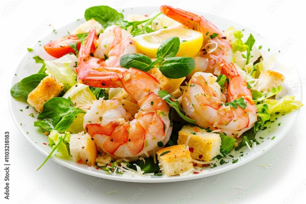 Caesar Salad, Cesar Salat or Barbecue Shrimps Ceasar with Green Lettuce, Grated Parmesan Cheese Caesar Salad, Cesar Salat or Barbecue Shrimps Ceasar with Green Lettuce, Grated Parmesan Cheese