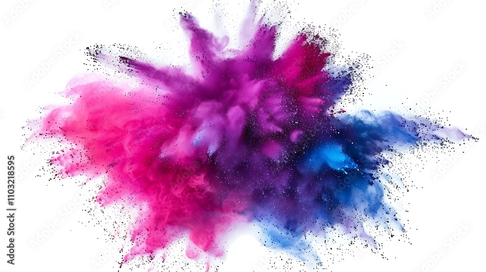 A vibrant explosion of Holi paint color powders in a burst of bright hues, isolated on a white background, capturing the festive and joyful spirit of the Holi festival A vibrant explosion of Holi paint color powders in a burst of bright hues, isolated on a white background, capturing the festive and joyful spirit of the Holi festival