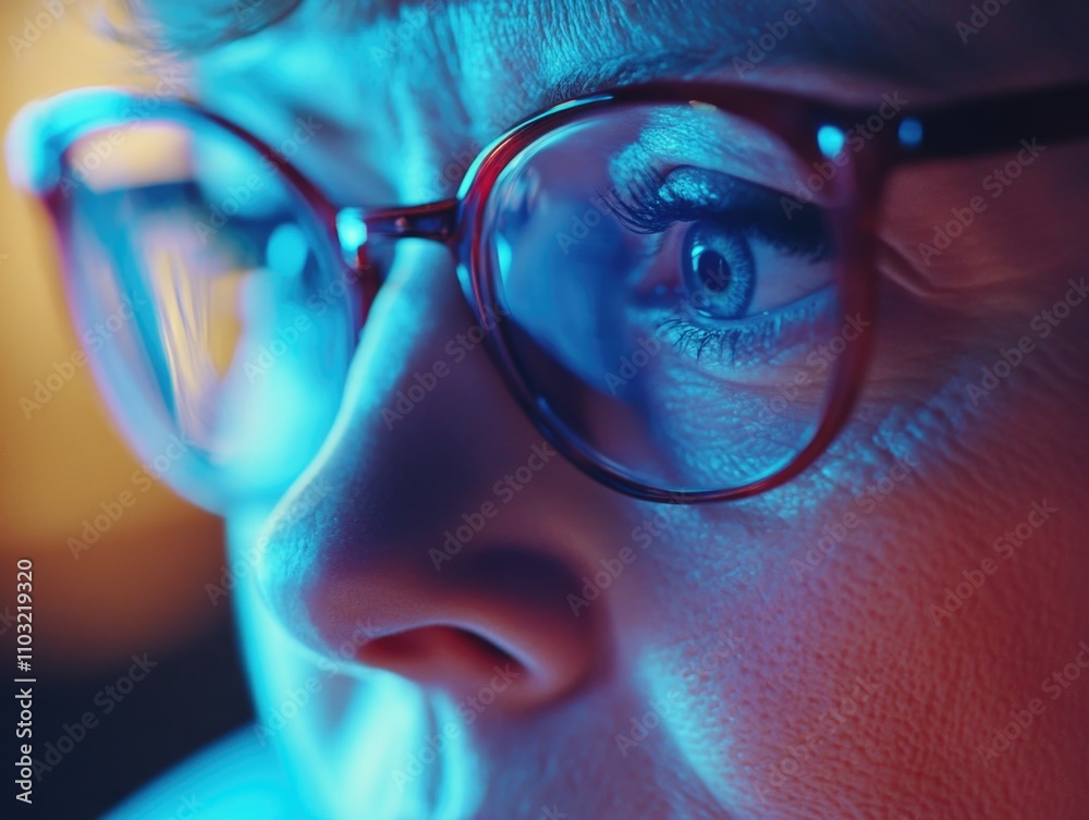 Intense Eyewear, Mid-Age Adult, Woman, Suspicious Expression Intense Eyewear, Mid-Age Adult, Woman, Suspicious Expression