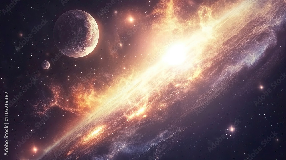Celestial Bodies Aligned In A Fiery Cosmic Dance Celestial Bodies Aligned In A Fiery Cosmic Dance