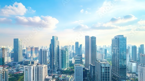 Modern cityscape with skyscrapers under blue sky