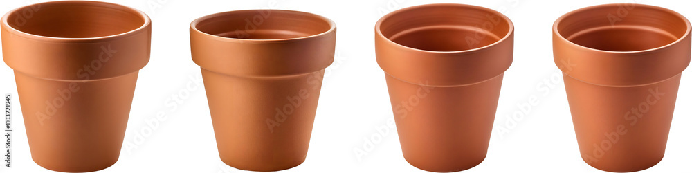 A Collection of Four Different Terracotta Flower Pots in Various Sizes and Shapes, Perfect for Gardening and Indoor Decoration to Enhance Any Space with Natural Appeal A Collection of Four Different Terracotta Flower Pots in Various Sizes and Shapes, Perfect for Gardening and Indoor Decoration to Enhance Any Space with Natural Appeal