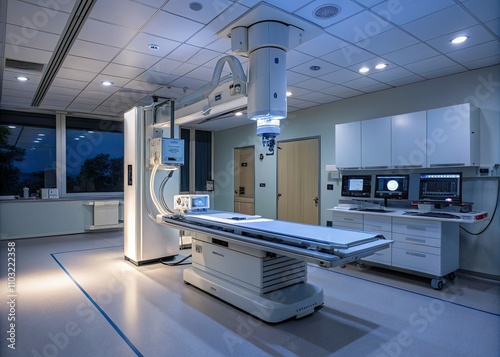 Advanced Digital X-ray Machine in a Sterile Laboratory at Night - High-Tech Medical Imaging Equipment in a Calm, Clinical Setting