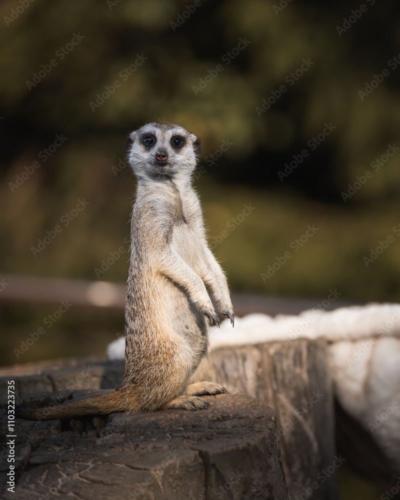 Fototapeta premium Meerkat observing its surroundings. Borysew Zoo. Poland.