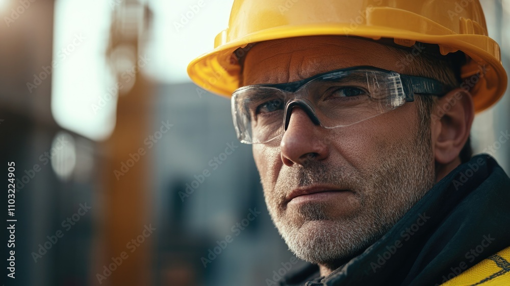 Construction Worker in Safety Gear Construction Worker in Safety Gear