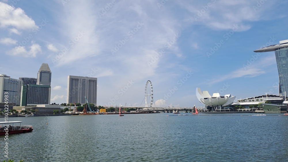 Blue Sky With Cool Wind In Marina Bay, Singapore