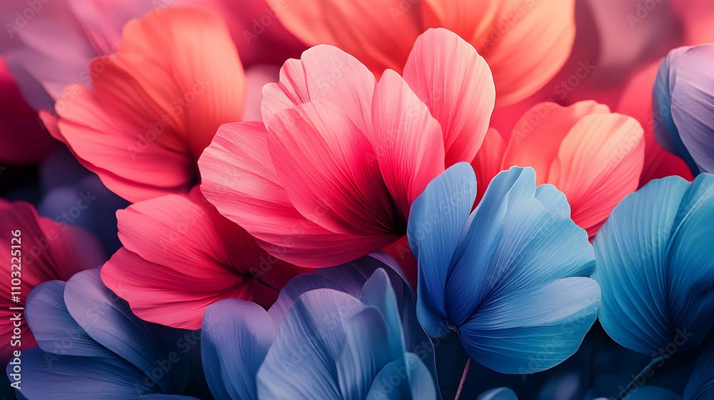Vibrant Floral Abstract, Pink and Blue Petals Intertwine in a Dreamlike Composition, Creating a Stunning Visual Masterpiece Vibrant Floral Abstract, Pink and Blue Petals Intertwine in a Dreamlike Composition, Creating a Stunning Visual Masterpiece