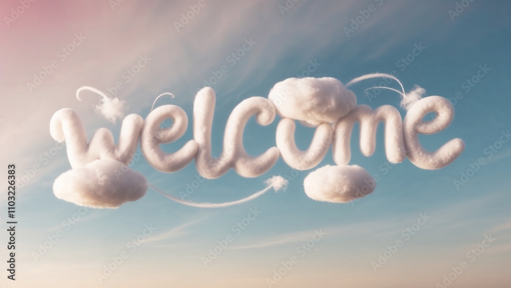 Fluffy Cloud Welcome in Soft Pink and Blue Gradient Background for a Calm, Inviting Effect Fluffy Cloud Welcome in Soft Pink and Blue Gradient Background for a Calm, Inviting Effect