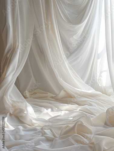 White Beige Blank Simple Minimalist Curtain Fabric Graphic Design Photography Background