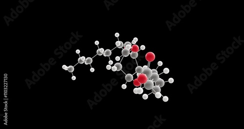 Prostacyclin molecule, rotating 3D model of prostaglandin i2, looped video on a black background photo