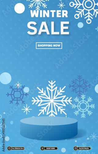 winter sale discount portait template banner with blank space 3d podium for social media post product sale with abstract gradient blue background design10