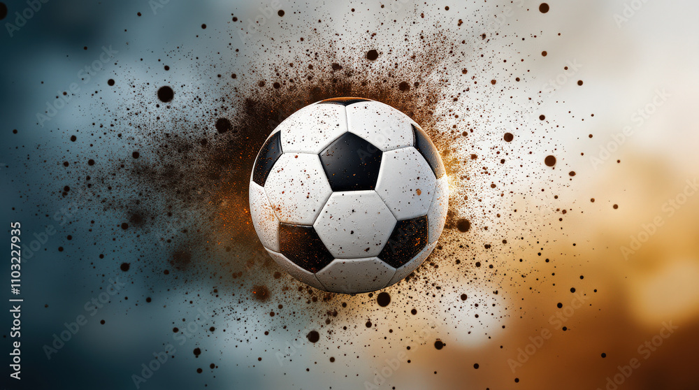 Fototapeta premium Dynamic Soccer Ball Image with Vibrant Colorful Background for Sports and Art Concepts