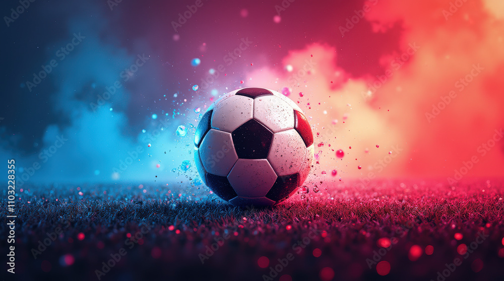 Naklejka premium Dynamic Soccer Ball Image with Vibrant Colorful Background for Sports and Art Concepts