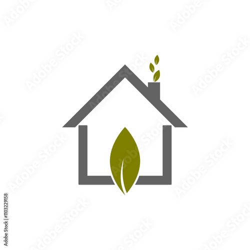 Construction icon, housing, with new ecological energies  isolated on white background.