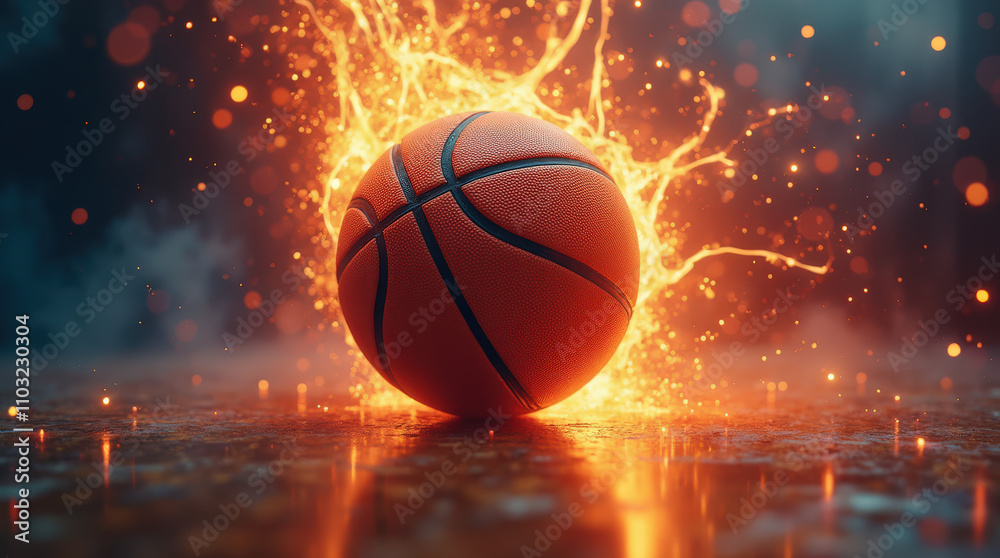 Fototapeta premium Dynamic Basketball Stock Image with Vibrant Background and High-Energy Visuals for Sports Themes