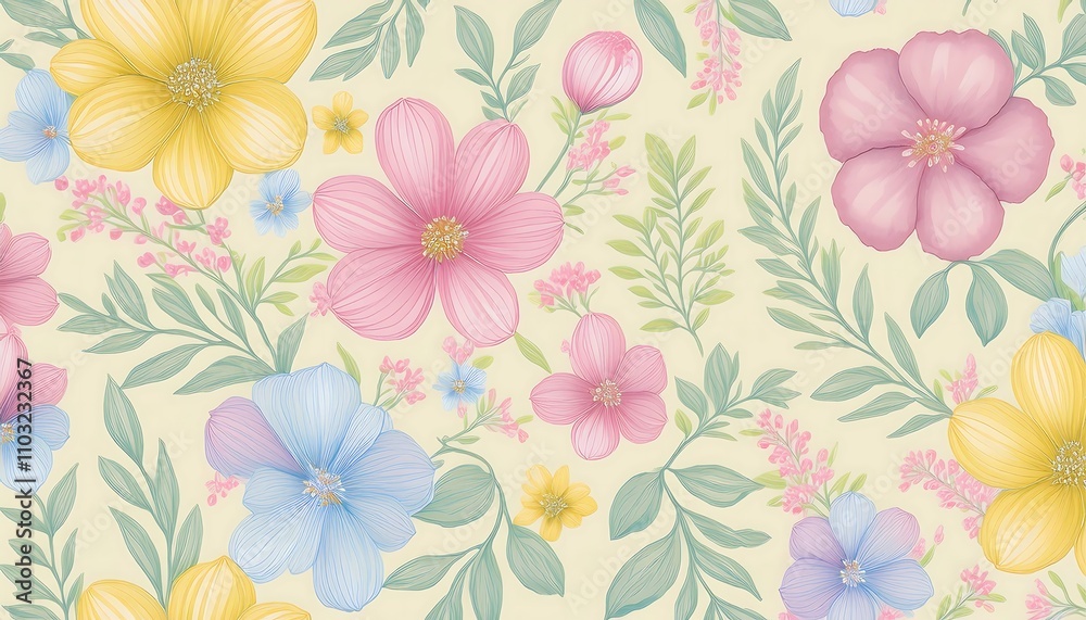 Seamless Floral Pattern with Pink Flowers - Vector Design for Wallpaper, Textile, and Decoration Seamless Floral Pattern with Pink Flowers - Vector Design for Wallpaper, Textile, and Decoration