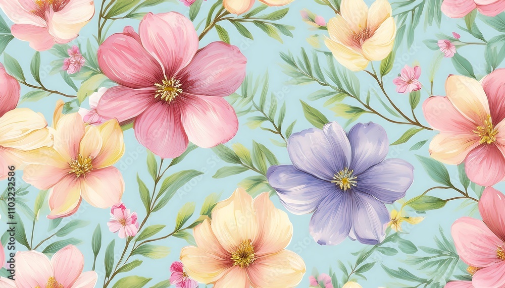 Obraz premium Seamless Floral Pattern with Pink Flowers - Vector Design for Wallpaper, Textile, and Decoration