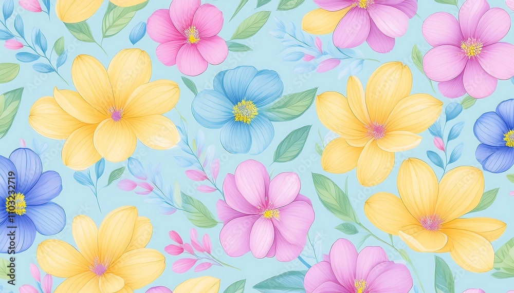Obraz premium Seamless Floral Pattern with Pink Flowers - Vector Design for Wallpaper, Textile, and Decoration