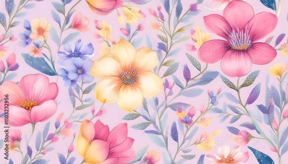 Obraz premium Seamless Floral Pattern with Pink Flowers - Vector Design for Wallpaper, Textile, and Decoration