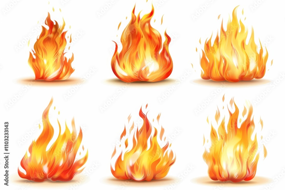 Fire icon, flame bonfire sign, campfire symbol, 3d realistic burn graphic element, fire emblem, grill pictogram