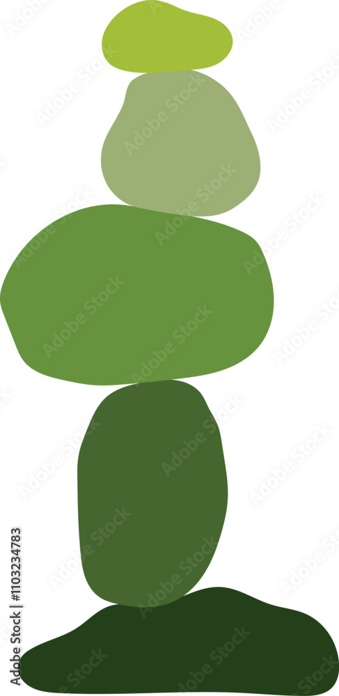 Stacked Green Stones Vector Illustration - Balance, Nature, Zen