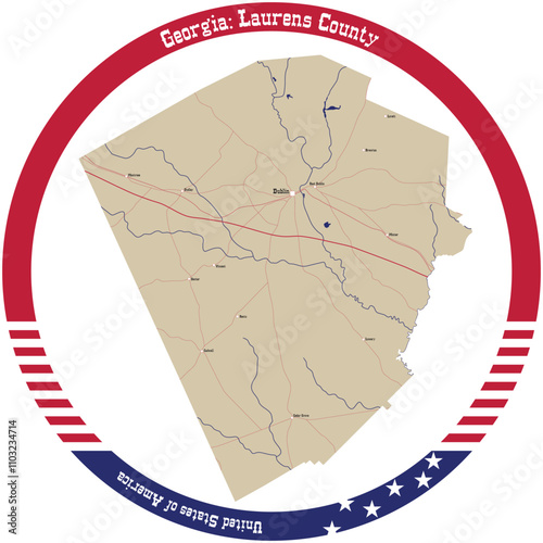 Map of Laurens County in Georgia, USA arranged in a circle.