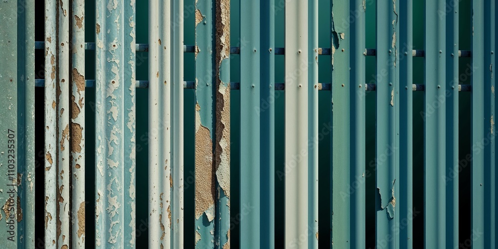 Obraz premium Rusted Metal Fence with Peeling Paint Industrial Texture Background