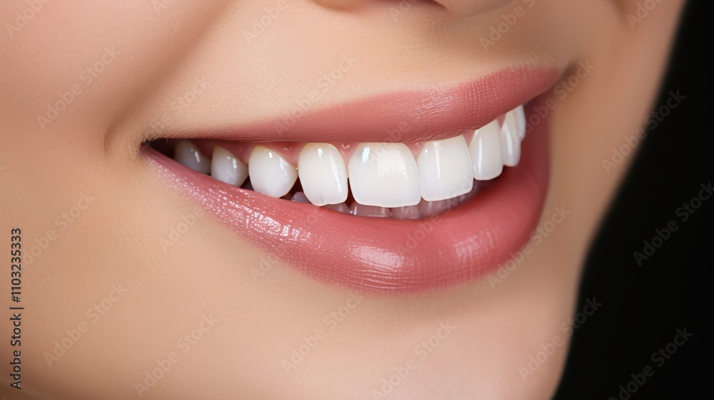 Radiant smile with flawless white teeth set against a soft blurred teal backdrop Radiant smile with flawless white teeth set against a soft blurred teal backdrop