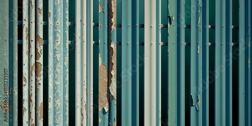 Rusted Metal Fence with Peeling Paint Industrial Texture Background