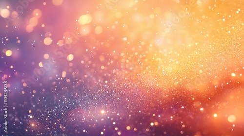 Glittering gradient background with hologram effect featuring magic lights, fairy sparkles, gold stars, and festive blurred abstract fantasy backdrop