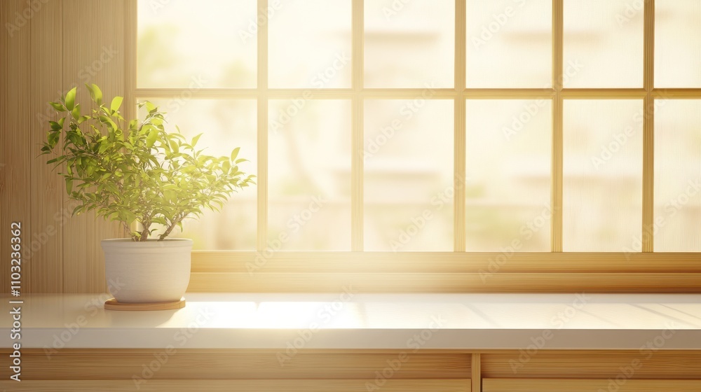 Fototapeta premium Bright indoor scene with a plant by a window.
