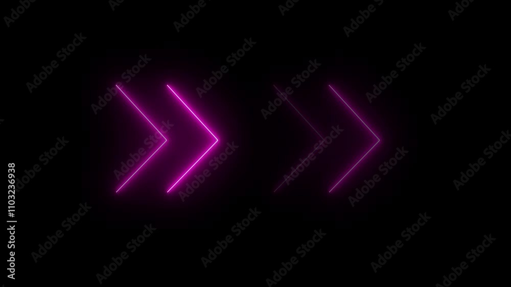 Neon Right arrow icon animation. pink neon single-line directional right arrow icon on black background. Neon Right arrow icon animation. pink neon single-line directional right arrow icon on black background.