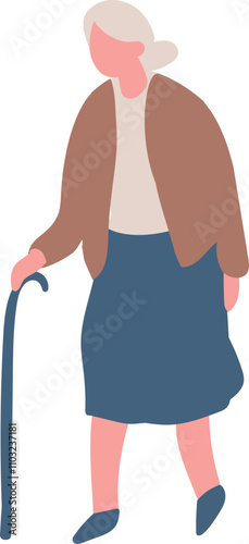 Stylized vector flat style elderly woman silhouette isolated on background