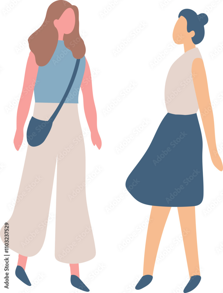 Stylized vector flat style two women talking silhouette isolated on background Stylized vector flat style two women talking silhouette isolated on background
