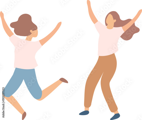 Stylized vector flat style happy girl jumping silhouette isolated on background