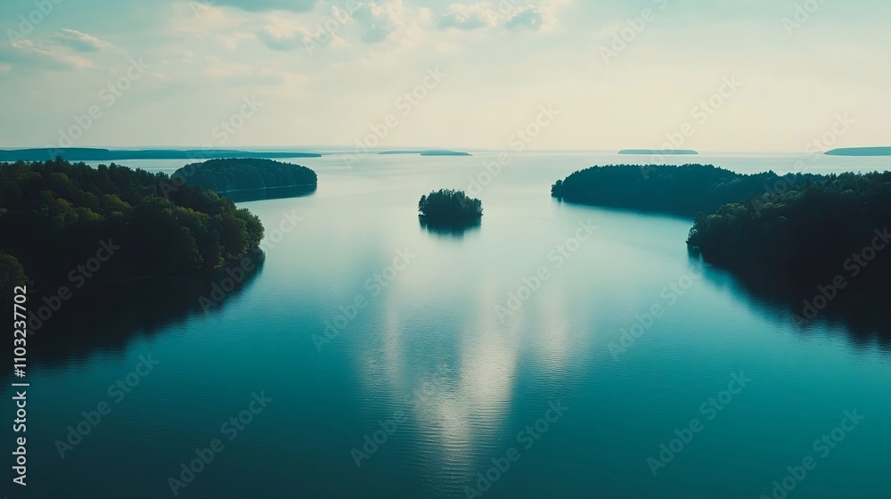 Fototapeta premium Baltic Sea aerial view showcasing vast expanse of water and distant coastline, symbolizing natural beauty and serene landscapes.