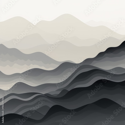 Black and White Grey Monochrome Abstract Hills and Mountains