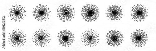 set of sunburst element vector design