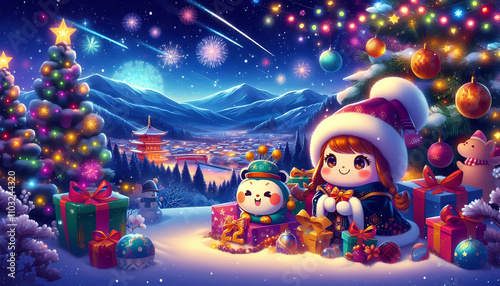 New Year background, anime wallpaper, illustrations 