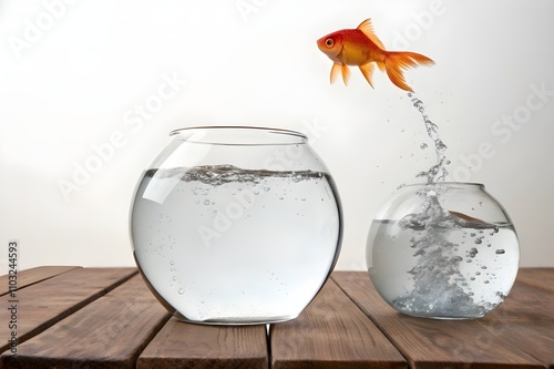 Goldfish jump to larger bowl. Growth and opportunity