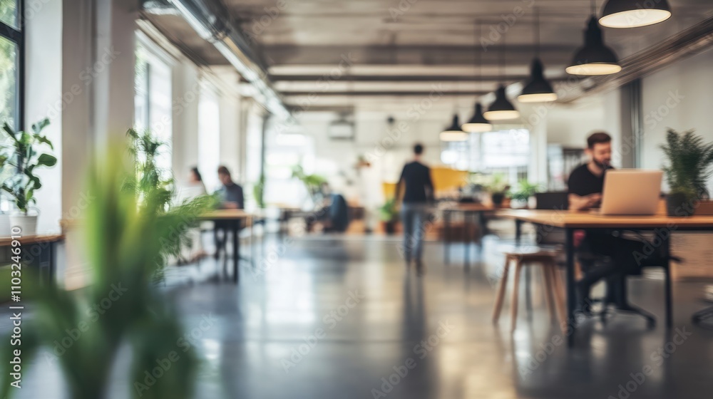 modern open space office interior with blurred business colleagues modern open space office interior with blurred business colleagues