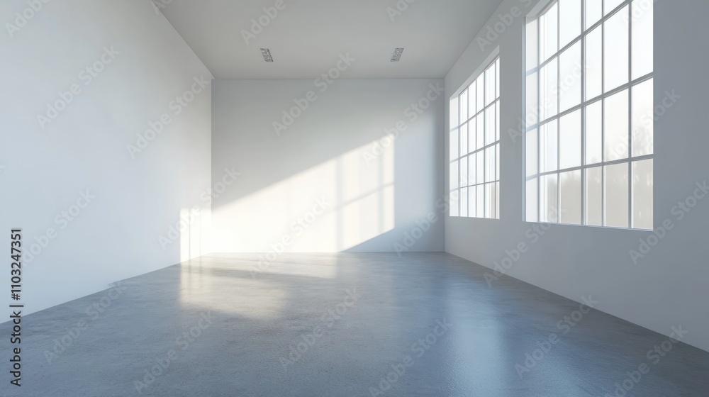 Modern small office interior with white walls and concrete floors, 3d rendering Modern small office interior with white walls and concrete floors, 3d rendering