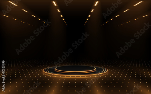 black and gold podium with lights effect
