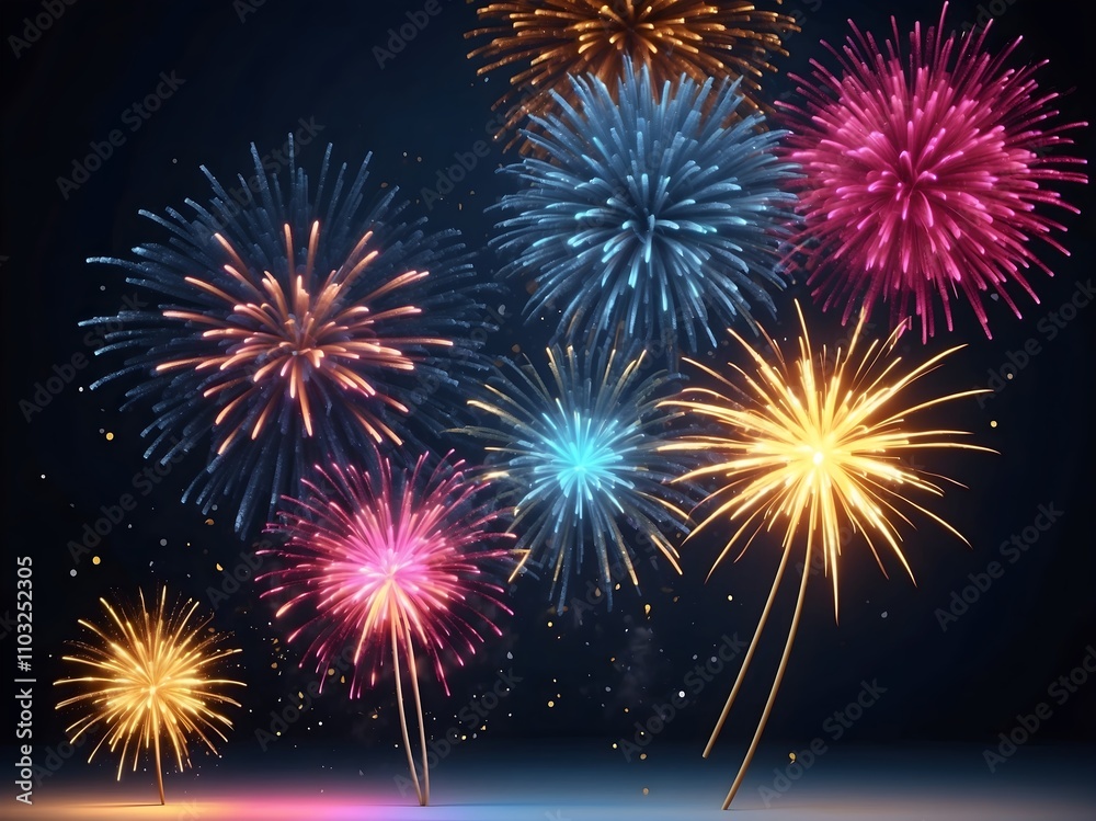 Fototapeta premium abstract fireworks background and space for text. Fireworks at Night 