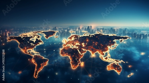 Fototapeta Naklejka Na Ścianę i Meble -  Futuristic world map with planet earth  a vision of global connectivity and technology