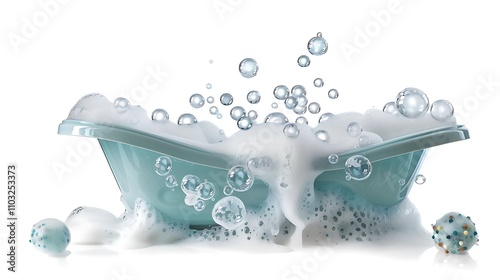 A blue basin filled with bubbles and foam, creating a playful and clean atmosphere. photo