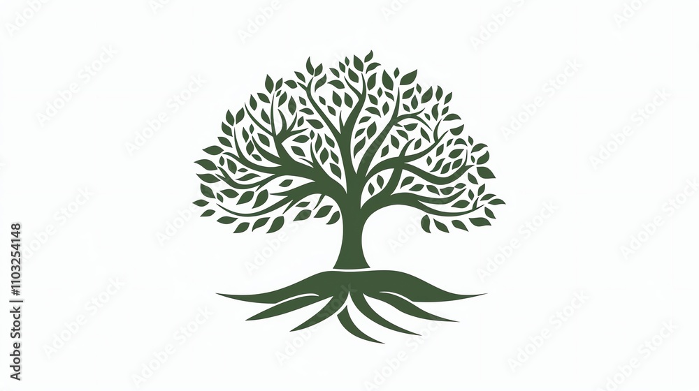 Obraz premium A green silhouette of a tree with roots.