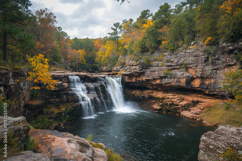 Autumn Cascade: A Waterfall Amid Vibrant Fall Foliage Autumn Cascade: A Waterfall Amid Vibrant Fall Foliage