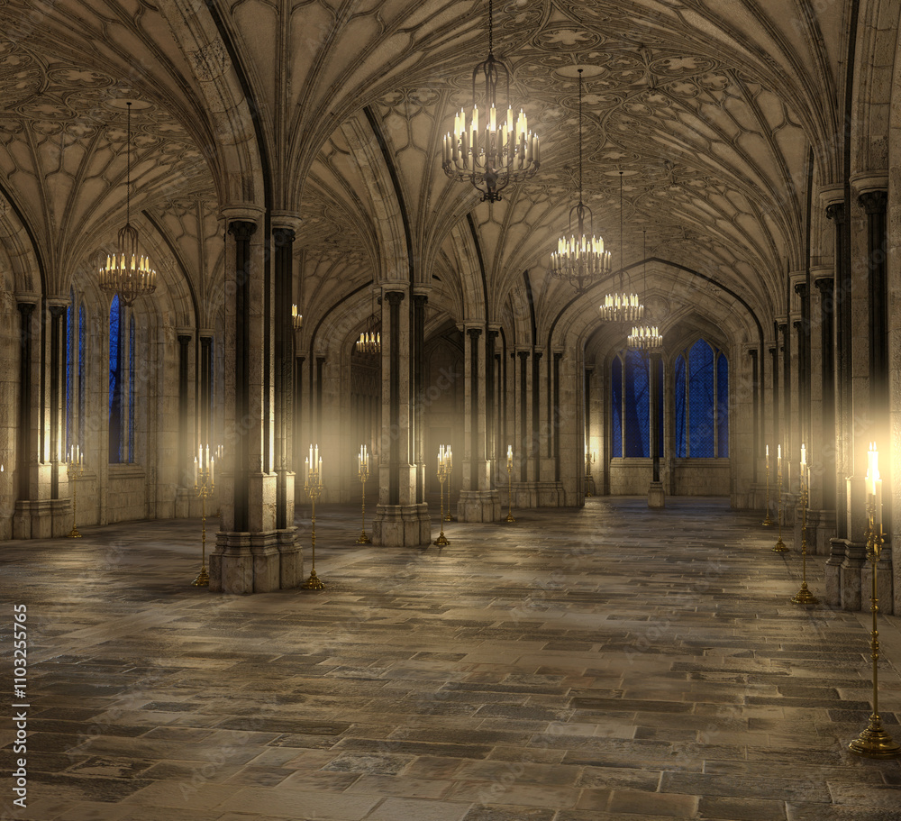 Obraz premium Gothic cathedral interior 3d render. No AI used