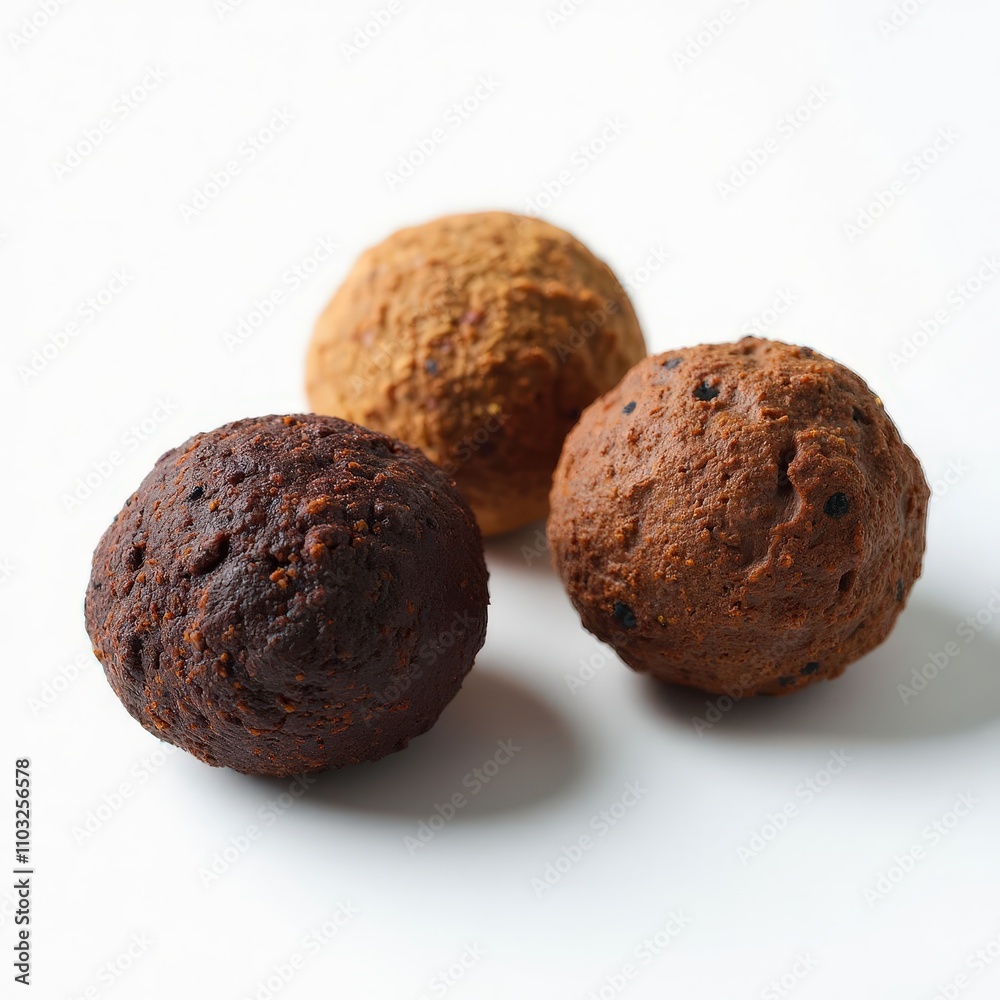 Three Chocolate Energy Balls on White Background Three Chocolate Energy Balls on White Background